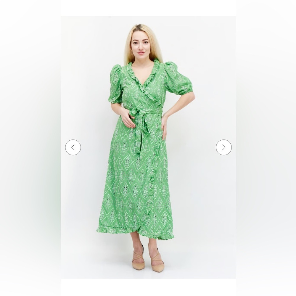 River Island Beautiful Green Ruffle Wrap Dress in size 14